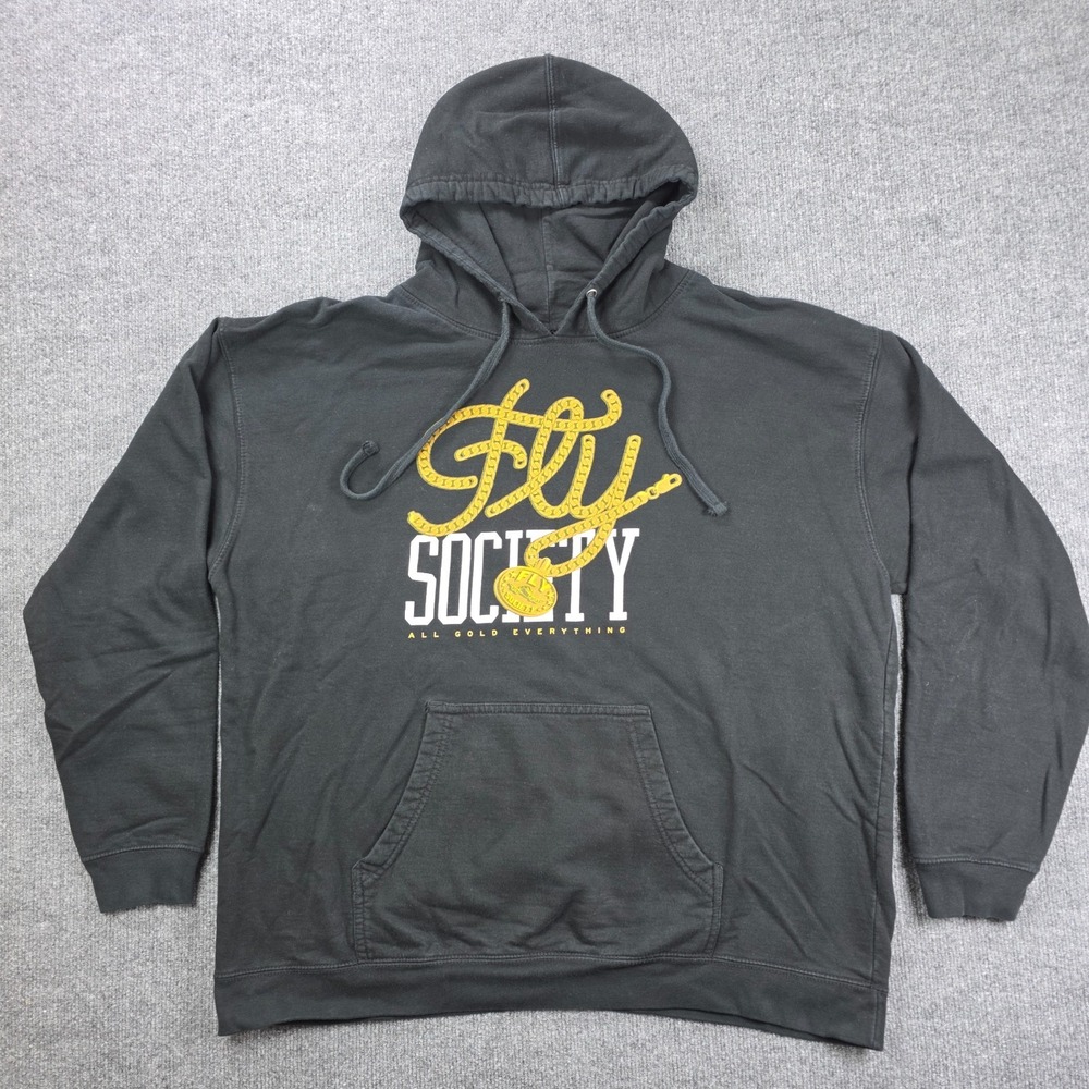 Fly Society Hoodie 2XL Black Pullover Hip Hop Skate Urban Streetwear Made In USA